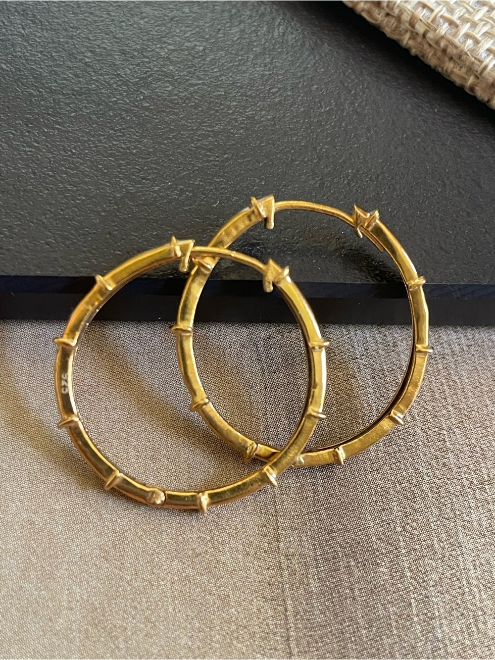 1 inch 925 Sterling silver Bamboo Hoops!! Gold Finish!! - Picture 8 of 14